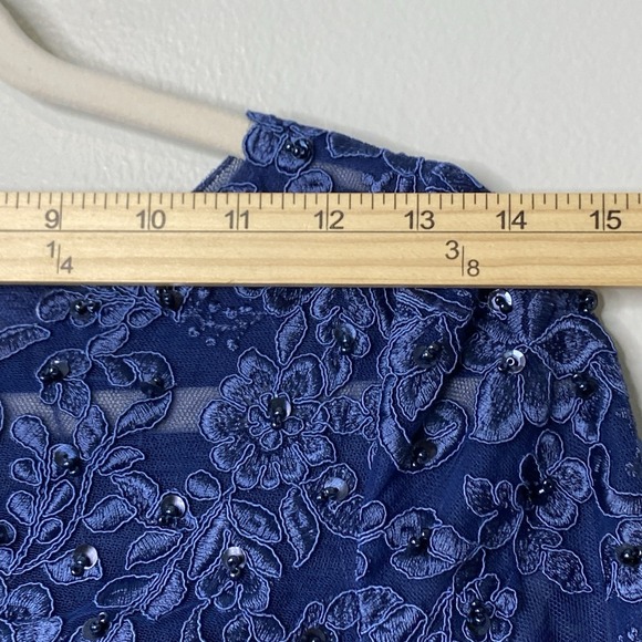 JJ's House Floor Length‎ Mother of Bride Groom Dress Blue Chiffon Lace Size 2/4 - Picture 3 of 14